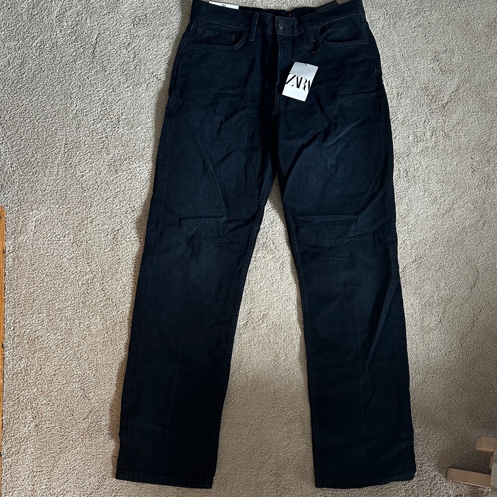 NWT Zara indigo Black SIGNATURE Denim Relaxed Fit